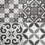 Vintage Mixed Grey and White Spanish Matt Non Rectified Porcelain Encaustic Look Tile 6460