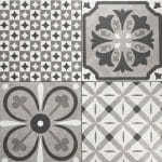 Vintage Mixed Grey and White Spanish Matt Non Rectified Porcelain Encaustic Look Tile 6460