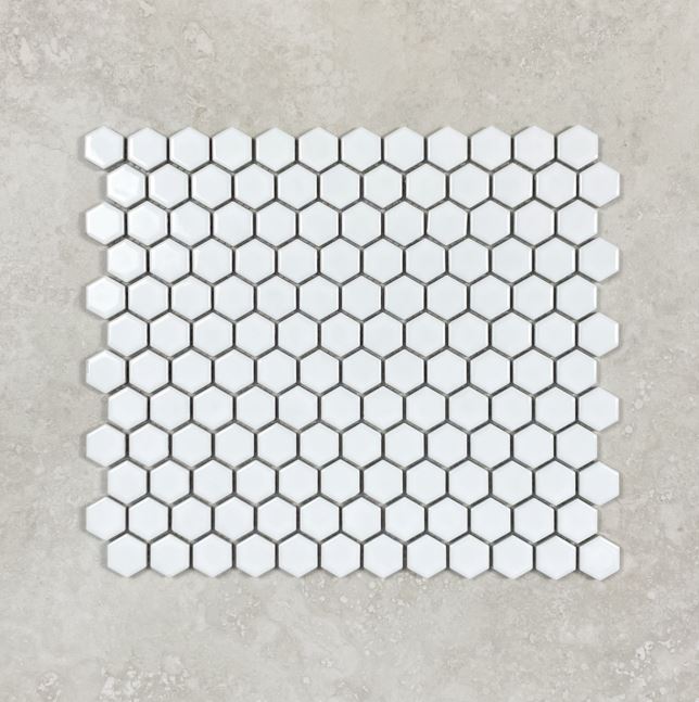 Hexagon White Gloss Porcelain Mosaic Sheet 7136