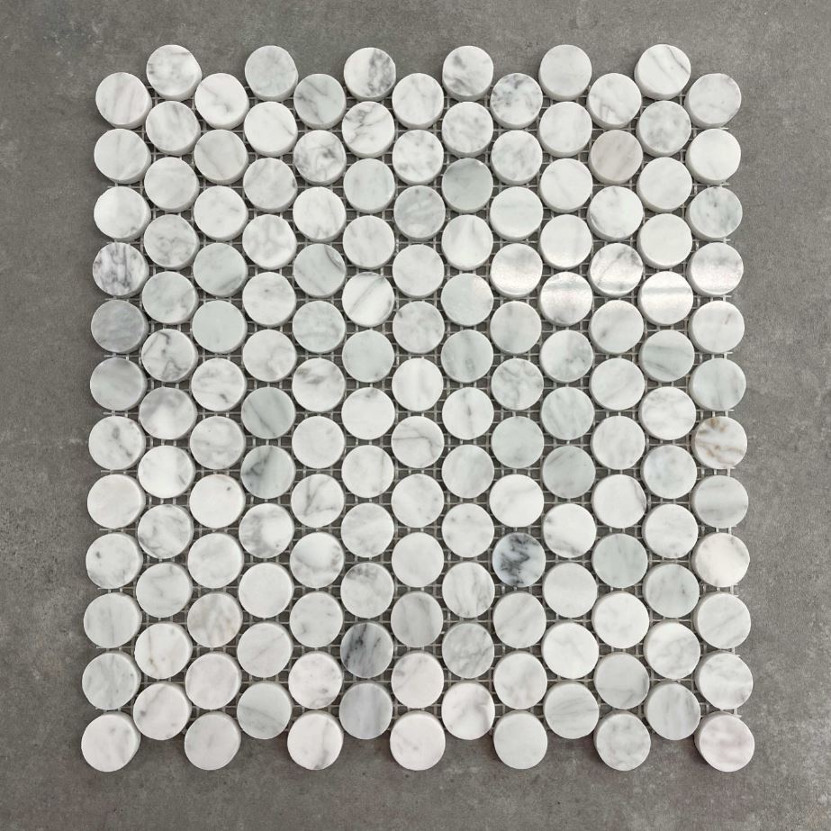 Penny Round Polished Carrara 1″ (23mm) Mosaic 7553
