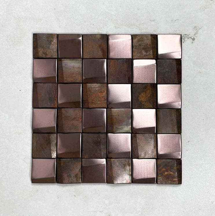 Bronze & Stainless Steel Square 3D Effect Mosaic 7573