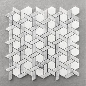 Tessellated Pattern Honed Carrara Marble Mosaic Sheet - 7587