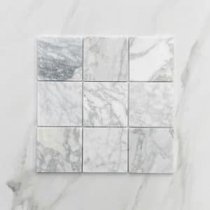 Square Honed Grey & White Carrara Marble Mosaic Tile 7593