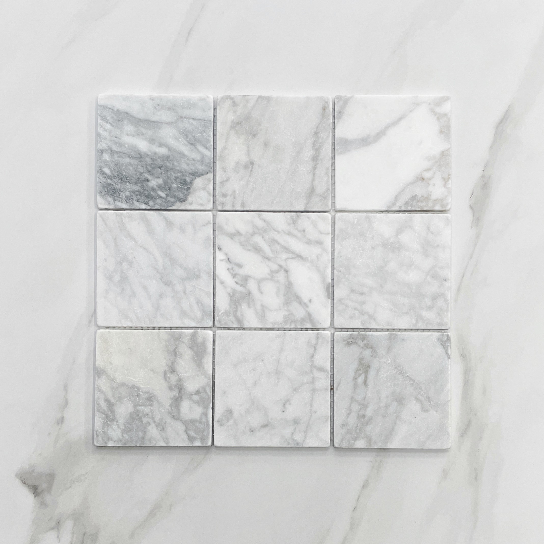 Square White Honed Carrara Marble Mosaic 7593