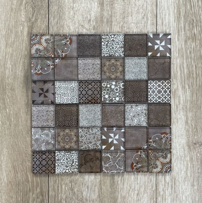 Mixed Brown Geometric Patchwork Glass Mosaic 7601