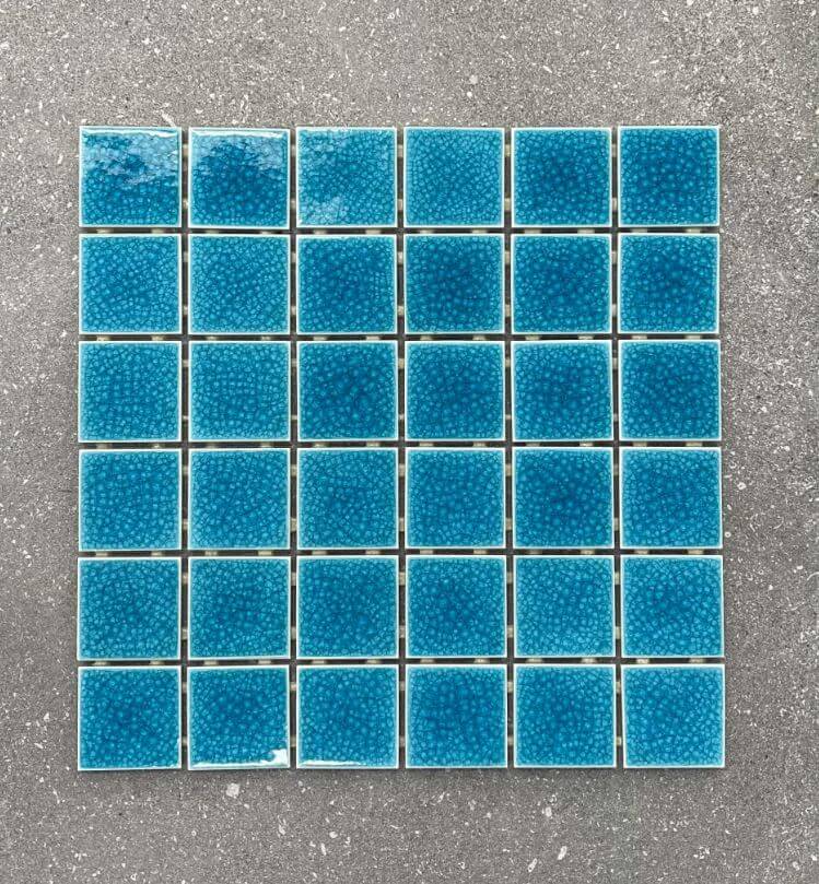 Teal Doubled Glazed Craquelure Porcelain Mosaics 48x48mm 7615