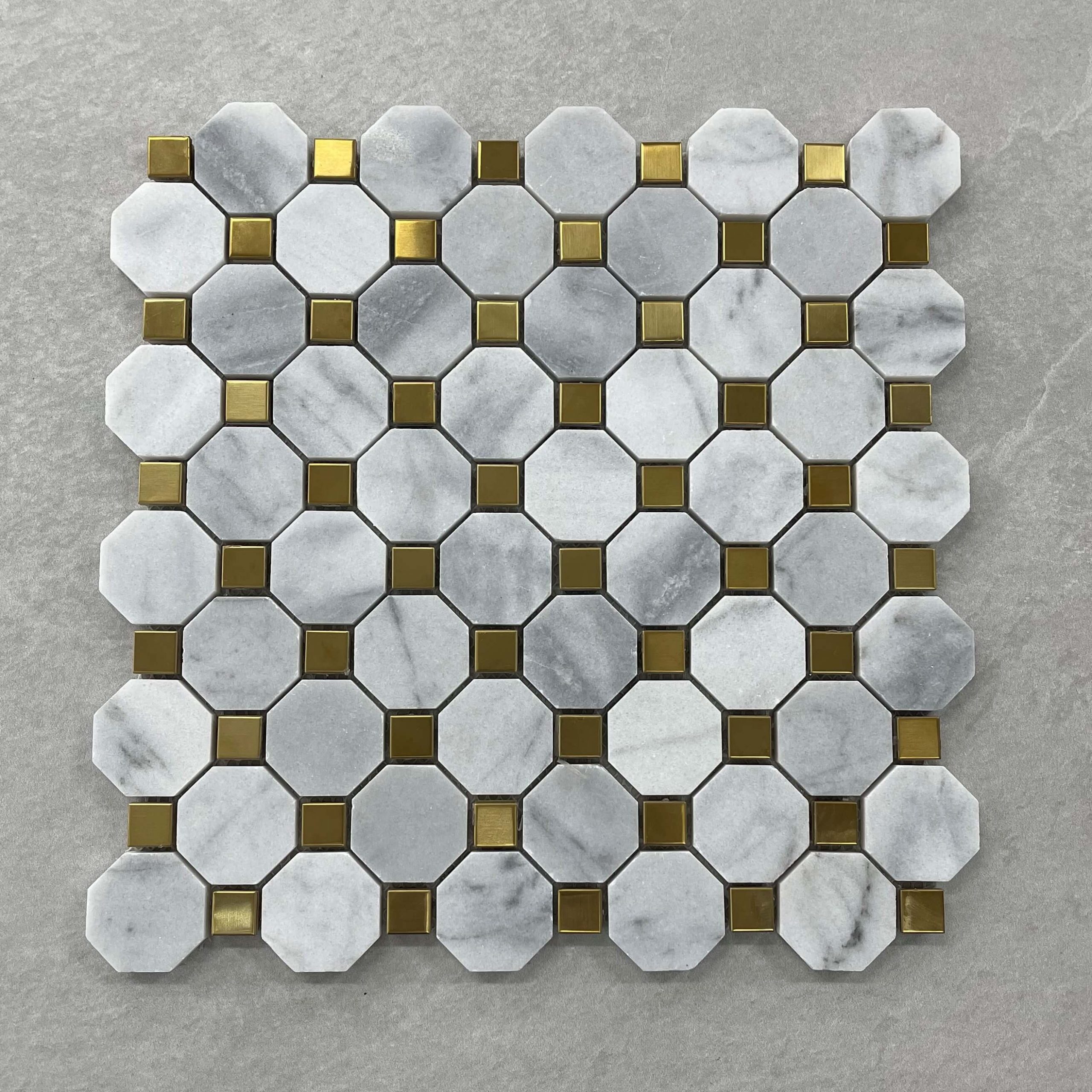 Octagon Carrara with Gold Dot Mosaic 7634