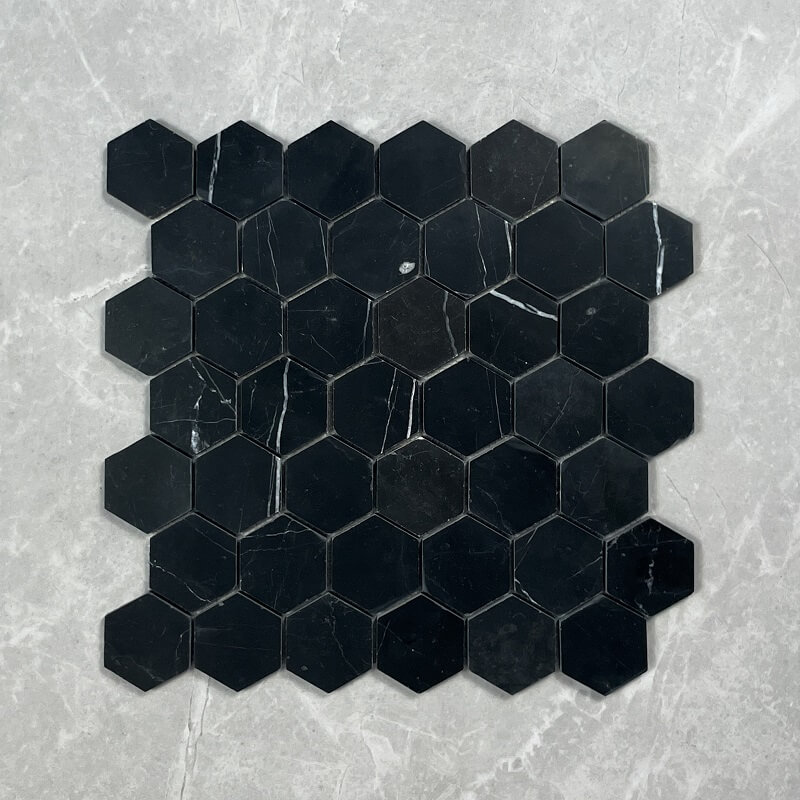 Marquina Black Marble Polished Hexagon Mosaic 7669