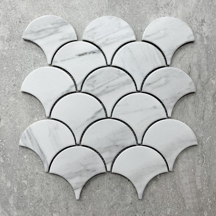 Carrara Look Fan Fish Scale Wave Matt Porcelain Mosaic 7671