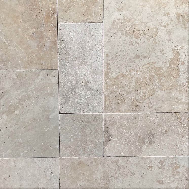 30mm Port Blend Tumbled Unfilled Travertine French Pattern Paver 8784