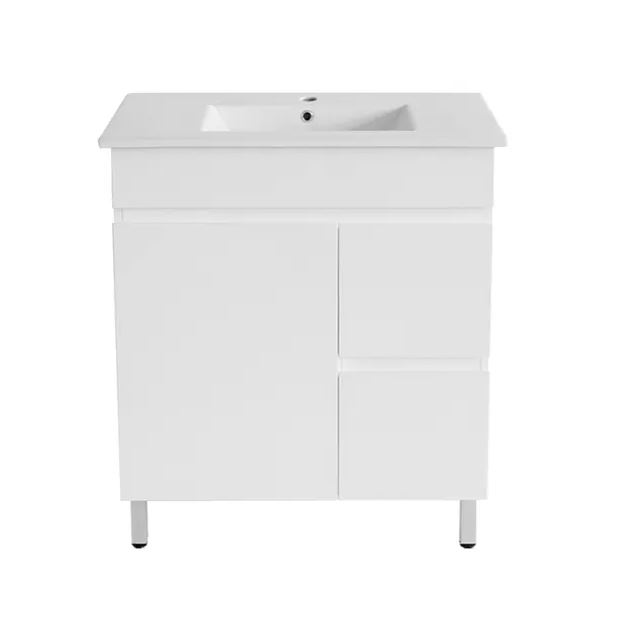 White Vanity Single Basin with 2 Right Hand Drawers & Left Side Door 9930