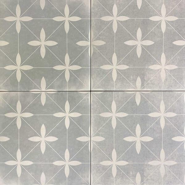 Retro Light Grey & White Leaf Pattern Matt Non Rectified Porcelain Decor Tile 3454