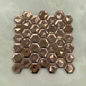 Stainless Steel Rose Gold Hexagon 3D Effect Mosaic 298x300mm (#7574)