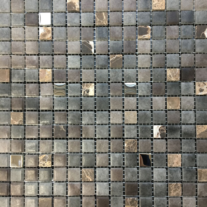 Antelope Basalto Mixed Glass Marble Metal Mosaic Tile 300x300mm, 15x15mm pieces 7319