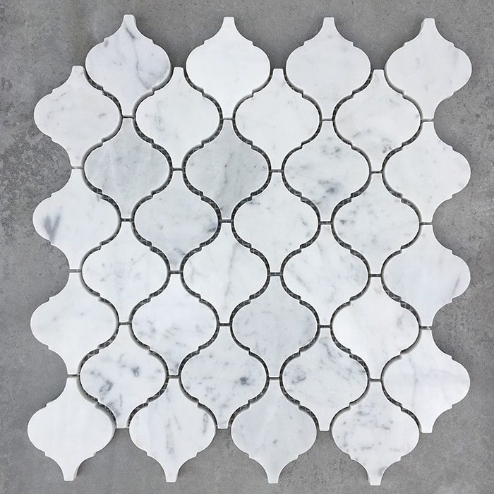 Bianco Carrara Arabesque Polished Marble Mosaic Sheet 7025