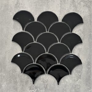 Black Gloss Porcelain Fan Fish Scale Mosaic