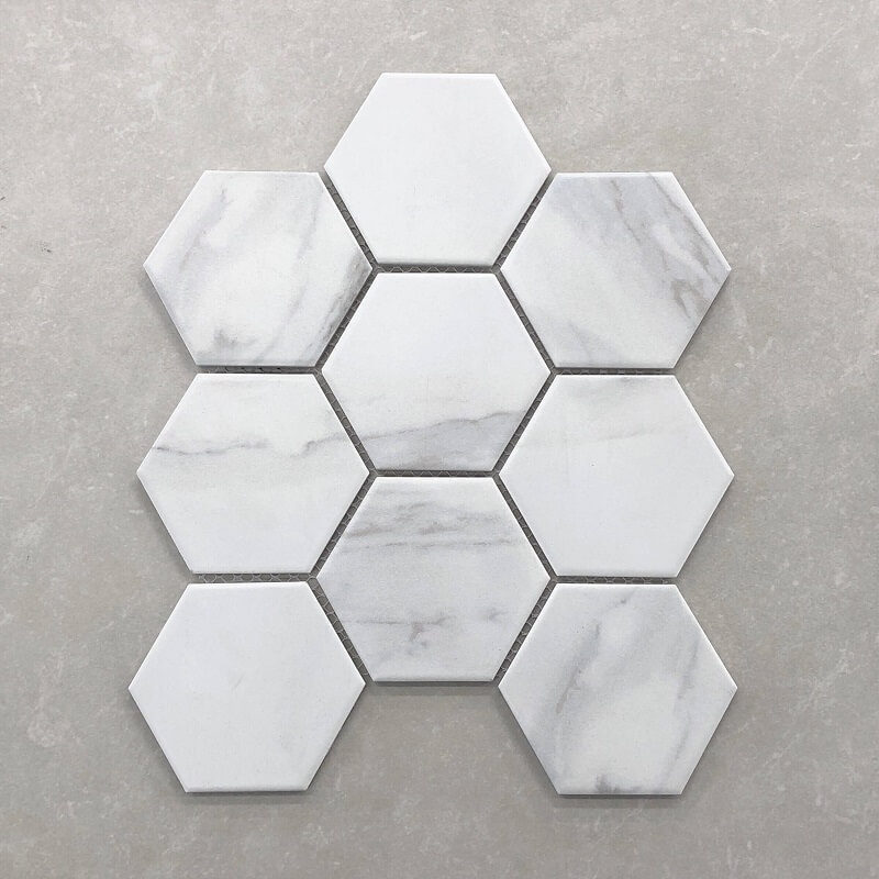 Hexagon Carrara Glazed Porcelain Mosaic 7464