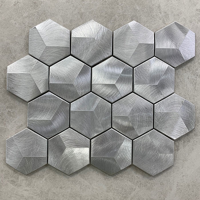 Hexagon Silver Grey Aluminium Mosaic 7520