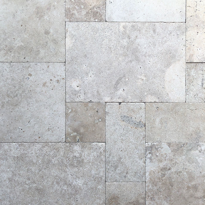 Jasper Grey French Pattern Tumbled Unfilled Travertine Tile 8718