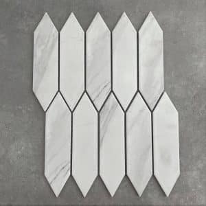 Long Hexagon Carrara Look Porcelain Mosaic Sheet