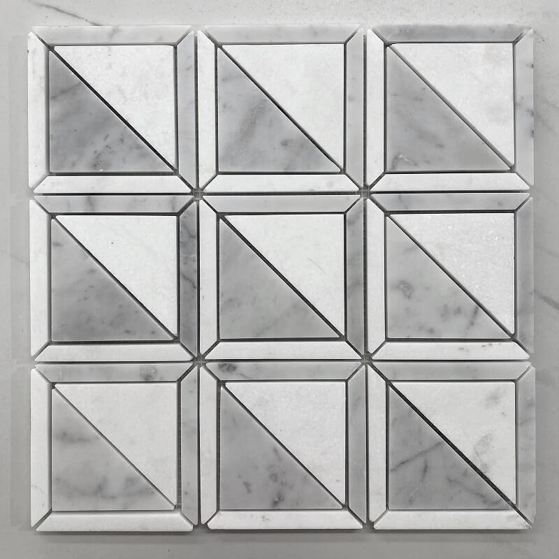 Maze Design Honed Carrara & Thassos Marble Mosaic 7578