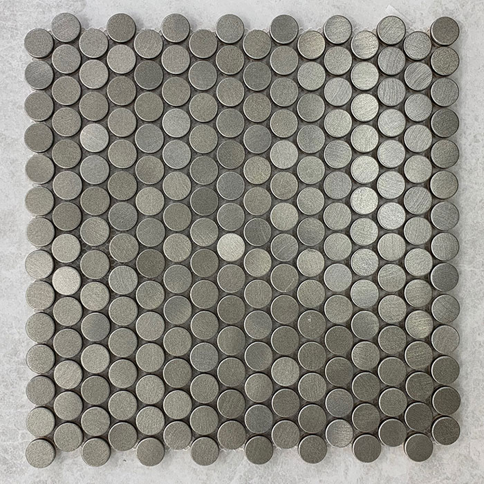 Penny Round Silver Grey Aluminium Mosaic Sheet 300x300mm 7521 Tile Factory Penny Round Silver Grey Aluminium, Penny Round Mosaic Tiles Australia
