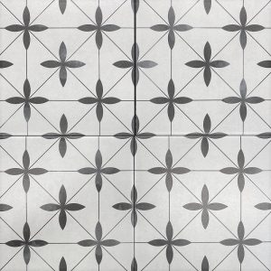 Retro White Charcoal Leaf Pattern Porcelain Tile