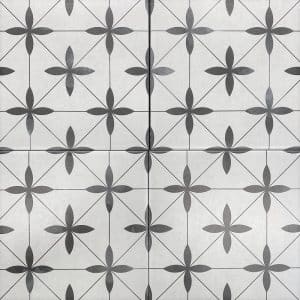 Retro White Charcoal Leaf Pattern Porcelain Tile