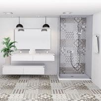 Vintage Mixed Grey and White Spanish Matt Non Rectified Porcelain Encaustic Look Tile 6460