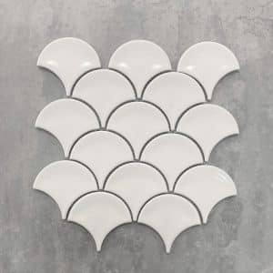 White Gloss Porcelain Fan Fish Scale Mosaic