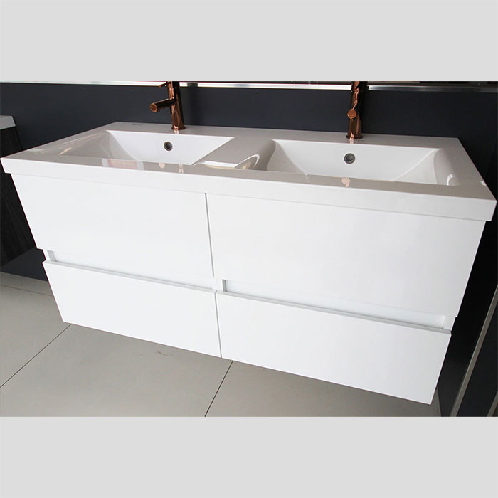 1200wx580dx540hmm White Wall Hung Italian Vanity – Double Basin, 4 Drawers 9274